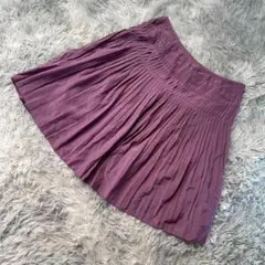 自由区 ひざ丈プリーツフレアスカート 上品 光沢 パープル サイズ40