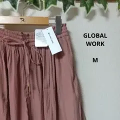【GLOBAL WORK】新品未使用 サラサラサテンフレアワイドパンツ M