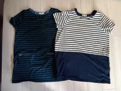 ストライプ 半袖ポケット付きチュニック 2点セット