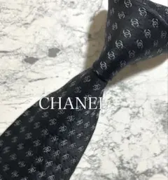 極美品】CHANEL ネクタイ ココマーク ソリッド グレー 光沢 ビジネス
