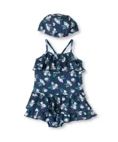 新品タグ付 花柄 ワンピース水着 総柄ワンピース 帽子付