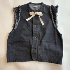 freaks store デニム　フリルベスト　ブラック