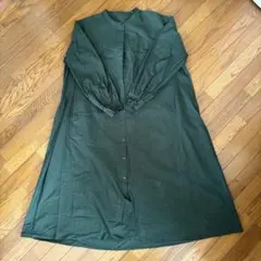 グリーン 長袖 シャツワンピース M L