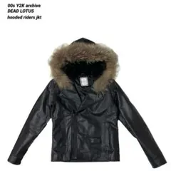 Y2K DEAD LOTUS 牛革 フード ダブルライダース ラクーンファー