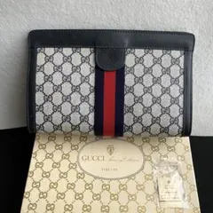 GUCCI オールドグッチ　クラッチバッグ　シェリーライン GG ネイビー　箱付