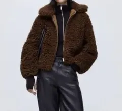 h&m 可愛い ファーコート テディジャケット ブラウン　L