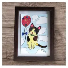 猫と風船の水彩画（Rose作）