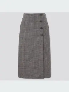 UNIQLO サイドボタンチェックラップスカート BLUE/L