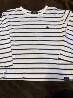 POLO 長袖Tシャツ 白/紺 ストライプ 120