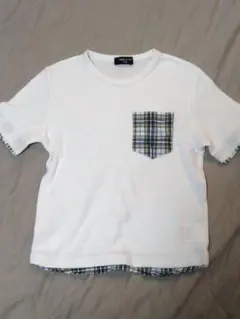 COMME CA ISM 半袖Tシャツ 130A チェックポケット 白のサムネイル