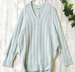 美品✨マッキントッシュフィロソフィー Vネックケーブルニット 38 水色