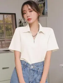 SHEIN シーイン　DAZY ワッフルニット　ジップ　トップス　ティーシャツ