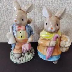 うさぎの置物 陶器製 2体