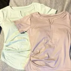 Lサイズ ヨガ・ピラティス ウエストプリーツトップス2点セット