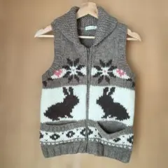 earth music & ecology ウサギ柄ニットベスト Sサイズ