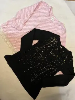 105㎝ ZARA黒長袖カットソー ピンクストライプ長袖