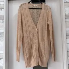 レース編み ベージュ 長袖カーディガン