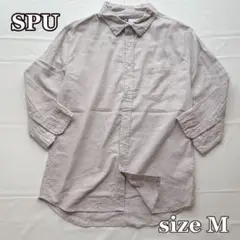 SPU 七分袖リネンコットンシャツ（M）メンズ　カジュアル　ライトグレー系　開閉