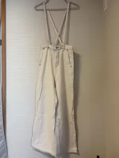 ホワイト ワイドレッグ サロペット