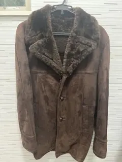 ブラウン スエード ジャケット ファー襟付き