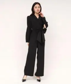 ROYAL PARTY　リボンベルト付ケープ風オールインワン