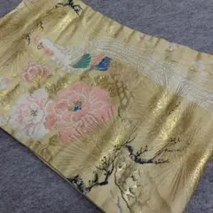 ◆1778◆セミアンティーク　名古屋帯　牡丹に尾長鳥　リメイク用　着物帯　和装