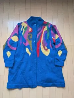 USED 古着 青色 原色 長袖カーディガン