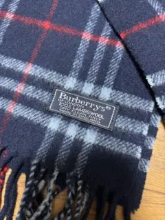 BURBERRY チェック柄マフラー　バーバリー　ネイビー　ラムウール　美品⭐︎