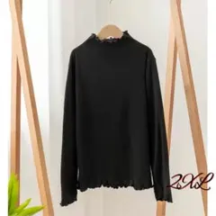 ハイネック　トップス　タートル　ブラック　黒　裏起毛　防寒　メロウ加工　2XL