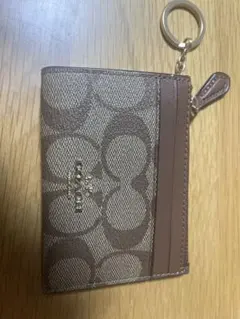 COACH コーチ シグネチャー パスケースコインケース キーリング付きブラウン