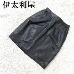 伊太利屋 膝丈スカート レザー 裏地有 タイト 黒 ブラック ９ B2401のサムネイル
