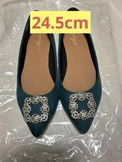 【最終値下げ】24.5cm Sesto ビジュー パンプス　スエード　グリーン