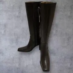 未使用✨アンタイトル（23.5）ロングブーツ　サイドジップ　ダークブラウン　本革