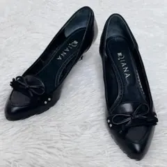 DIANA ダイアナ パンプス ブラック レザー リボン 23cm ハイヒール