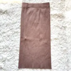 アルマデザイン セルフカット リブ ロングタイトスカート　茶色　L ポケット付き