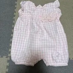 NaNaN ピンクチェックロンパース 80cm