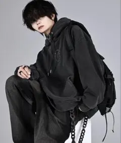 ADREラインストーンレトロヘビーウェイトパーカー　グレー