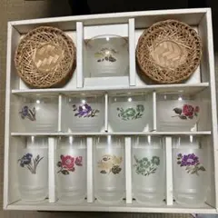 花柄ガラスコップセット 10個とコースター5個