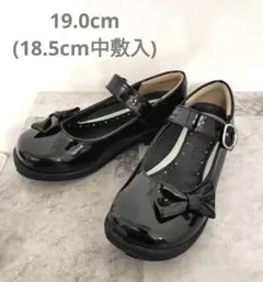女の子19cm(18.5cm中敷き)黒 リボン フォーマルシューズ　入学式発表会