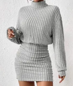 グレータートルネックニットワンピース