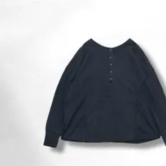 トップス ヘンリーネック 長袖カットソー ボタン シンプル 無地 ゆったり M