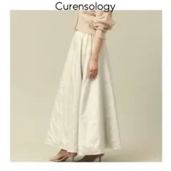 Curensology カレンソロジー　サテンパディングスカート　ホワイト　茶