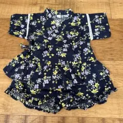 最終 après les fleurs ベビー甚平 80 ネイビー花柄　未使用品