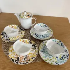 フランフラン　ティーカップ5点セット　レオパード黄色&青色