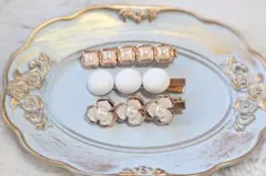 パール　ゴールド　ホワイト　白　ヘアクリップ 3個セット