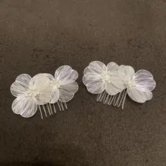 フラワー　ヘアアクセサリー　シルバー　ウェディング