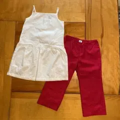 プチバトー　キャミソールワンピ白（95㎝）パンツ赤（100㎝）　綿100%