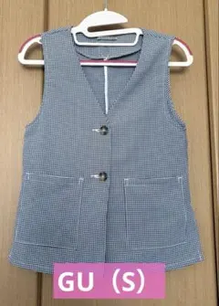 GU ジーユー　レディース　S ベスト　ギンガムチェック　ブラック