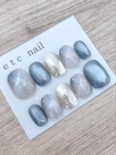 No.288 ベリーショート　ネイルチップ　ブルー　ニュアンス　ゴールド　冬