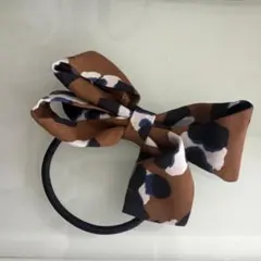 リボン付きヘアゴム ブラウン・カモフラージュ